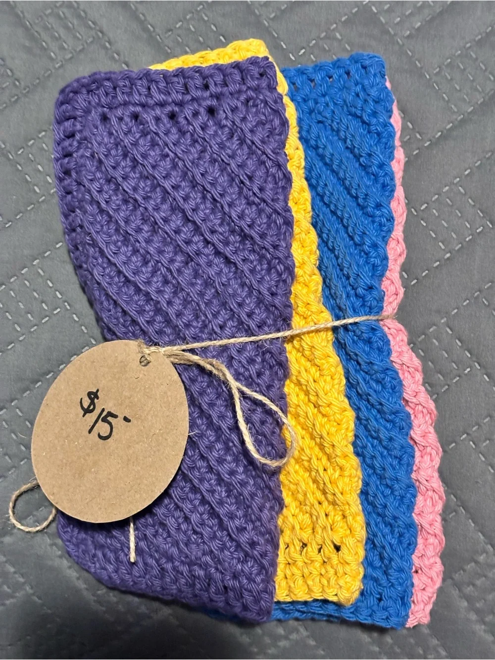 Handmade Crochet Kitchen Dishcloth Set - Purple, Yellow, Blue, Pink